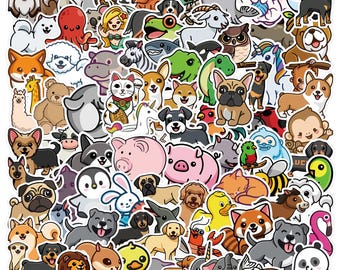 100pcs Cute Animal Stickers For Kids Children Baby Laptop Luggage Decal Removable Vinyl Tide Skateboard Bottle Cup Notebook Gift Fun Cartoon