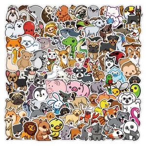 100 pegatinas de animales para niños, bebés, portátiles, equipaje, vinilo extraíble, monopatín, botella, taza, cuaderno, regalo, dibujos animados divertidos.