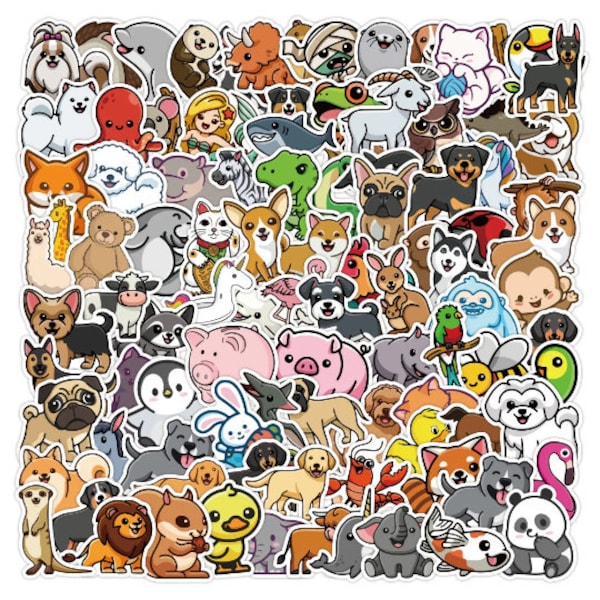 100pcs Cute Animal Stickers For Kids Children Baby Laptop Luggage Decal Removable Vinyl Tide Skateboard Bottle Cup Notebook Gift Fun Cartoon