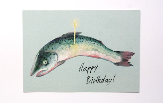 Carte Postale Poisson Mort Saumon Fete Bougie Humour Noir Etsy Canada