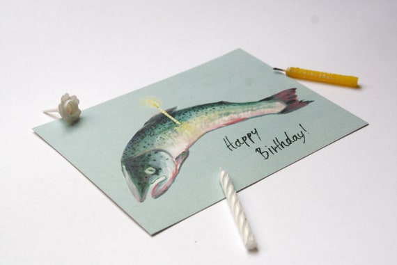 Carte Postale Poisson Mort Saumon Fete Bougie Humour Noir Etsy Canada