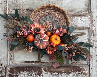 Pumpkin Wall Basket, Boho Fall Wreath, Autumn Door Basket,  Fall Basket for Door, Pumpkin Door Basket, Harvest Basket, boho fall basket