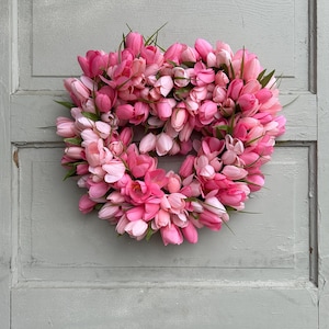 Heart Shaped Tulip Wreath, Valentine&#39;s Day Farmhouse Wreath,  Valentine Heart Shape Wreath, Valentines Wreath For Front Door, Love Wreath