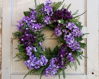 Full Purple Lilac Wreath For Front Door, Purple Lilac Wreath, Lilac Cottage Style Wreath, Faux Lilacs, Gift for Her, Mother's Day Gift