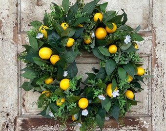 Lemon Wreath For Front Door, Modern Farmhouse Kitchen Wreath, Year Round Wreath, Citrus wreath, Spring Summer Wreath, Gift For Mom