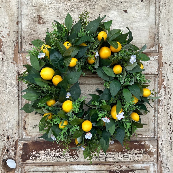 Lemon Wreath For Front Door, Modern Farmhouse Kitchen Wreath, Year Round Wreath, Citrus wreath, Spring Summer Wreath, Gift For Mom