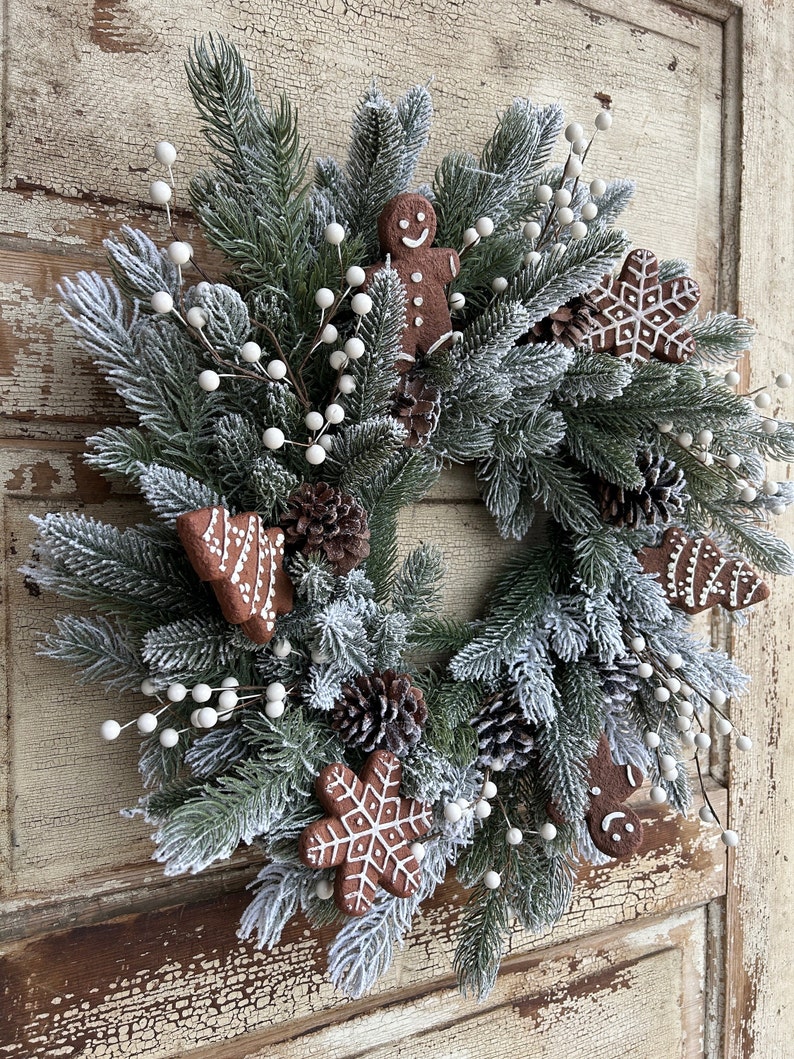 Gingerbread Christmas Wreath for Front Door, Gingerbread Kitchen Decor ...