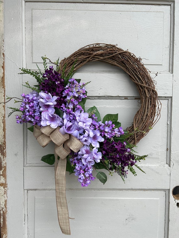 しめ縄リース＊2020＊パープル Spring Lilac Wreath for Front Door, Purple Spring Wreath With