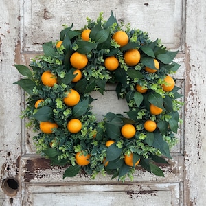 Orange Wreath For Front Door, Wreath with Oranges, Modern Farmhouse Kitchen Wreath, Year Round Wreath, Citrus wreath, Summer Fruit Wreath