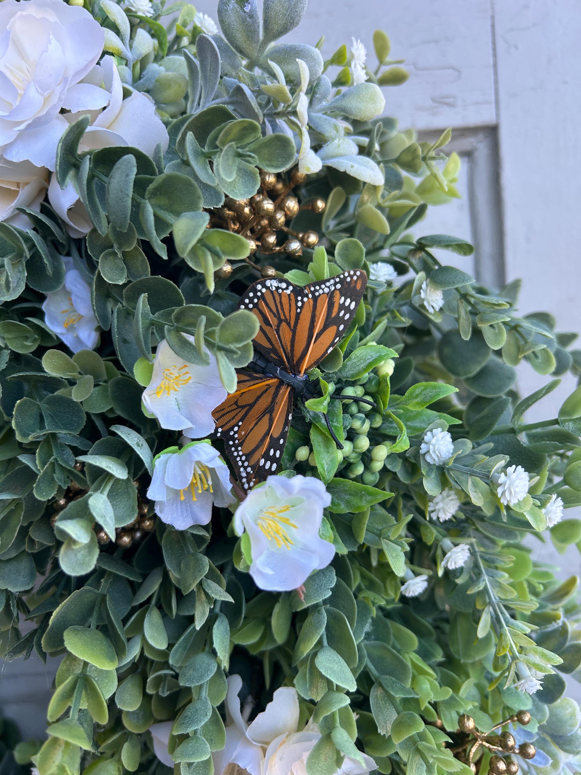 Butterfly Boxwood Pattern Butterfly Boxwood Wreath for Front Door, Gold Butterfly Wreath ...