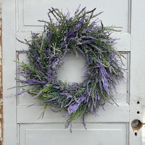 Faux Lavender Wreath For Front Door, Eucalyptus Farmhouse Wreath, Greenery Wreath, Purple Summer Wreath, Cottage Style Lavender Wreath