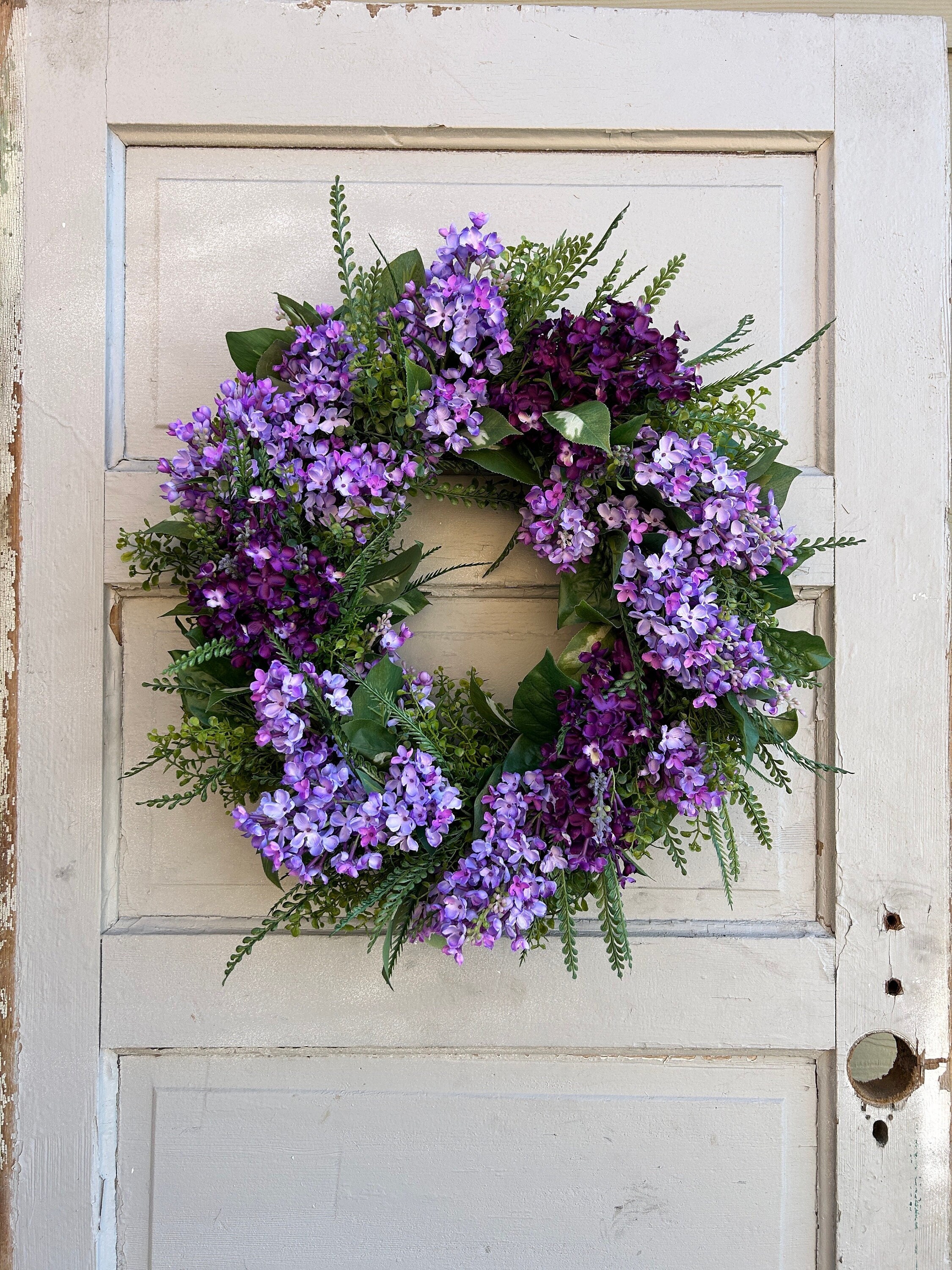 Full Purple Lilac Wreath for Front Door, Purple Lilac Wreath 