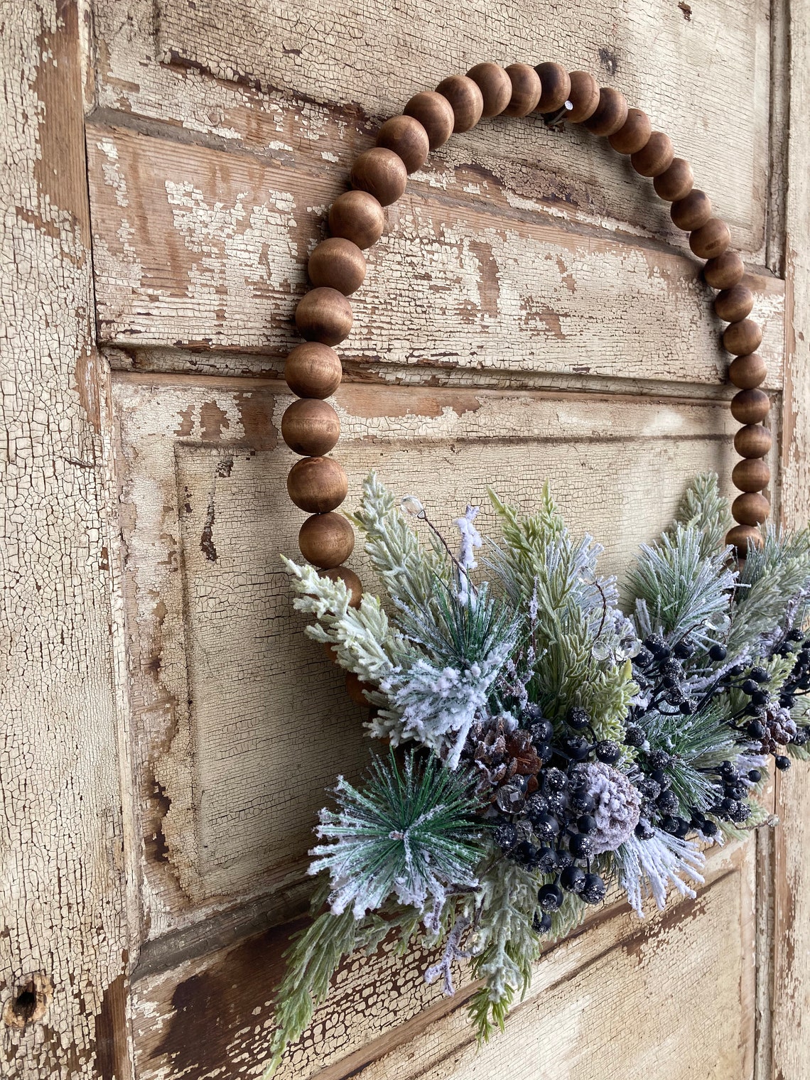 Winter Bead Hoop Wreath for Front Door Modern Christmas Etsy