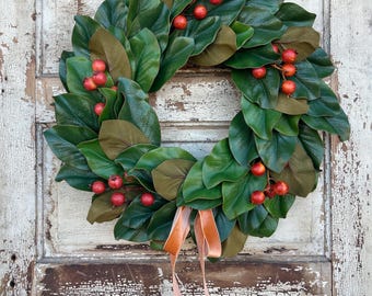 Fall Magnolia Wreath, Magnolia Autumn Wreath, Harvest Wreath, Thanksgiving Wreath, Farmhouse Wreath for Fall, Fall Wreaths for Front Door
