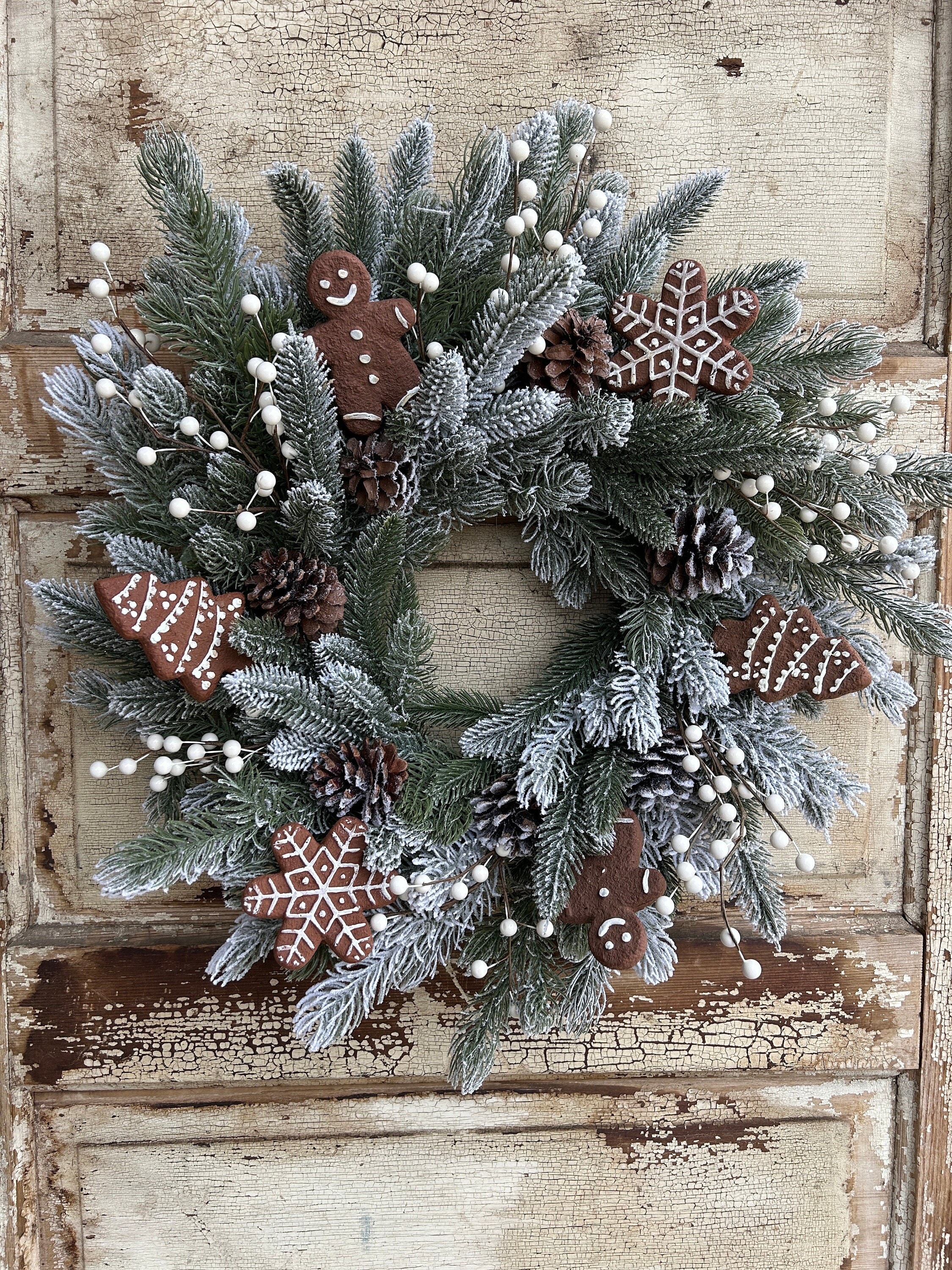 Gingerbread Christmas Wreath for Front Door, Gingerbread Kitchen Decor ...