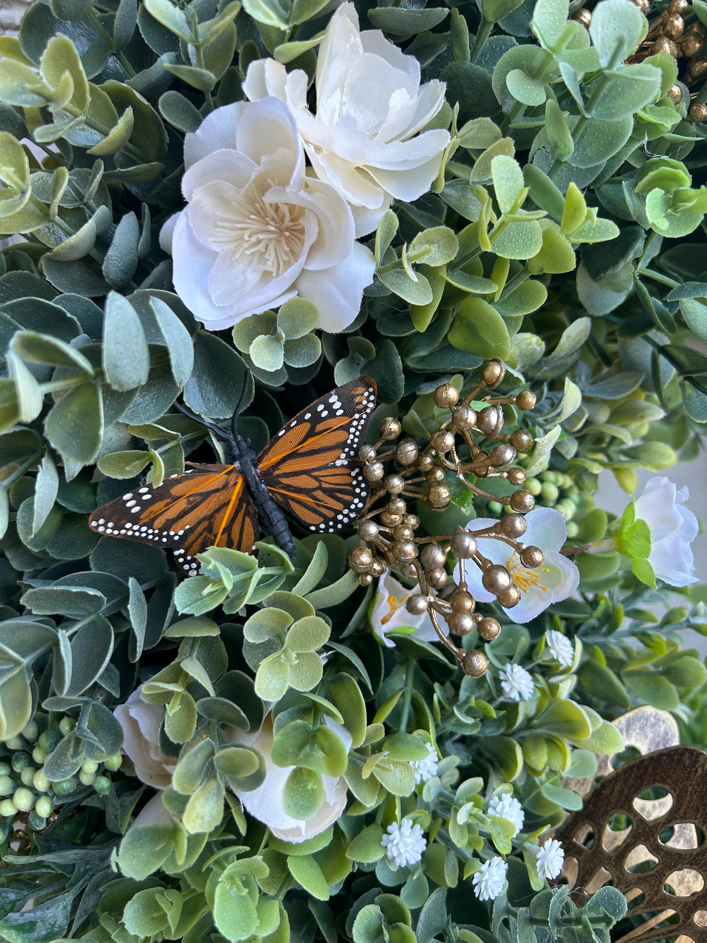 Butterfly Boxwood Pattern Butterfly Boxwood Wreath for Front Door, Gold Butterfly Wreath ...