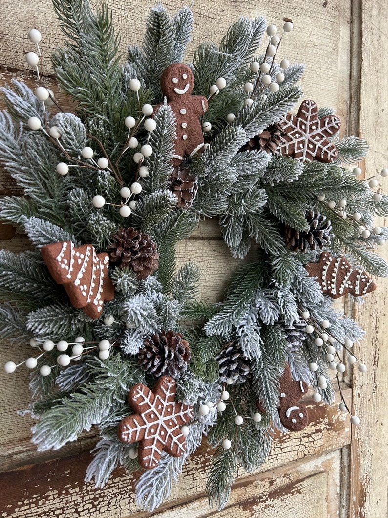 Gingerbread Christmas Wreath for Front Door, Gingerbread Kitchen Decor ...