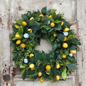 Lemon Wreath For Front Door, Modern Farmhouse Kitchen Wreath, Year Round Wreath, Citrus wreath, Spring Summer Wreath, Gift For Mom