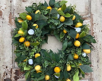 Lemon Wreath For Front Door, Modern Farmhouse Kitchen Wreath, Year Round Wreath, Citrus wreath, Spring Summer Wreath, Gift For Mom