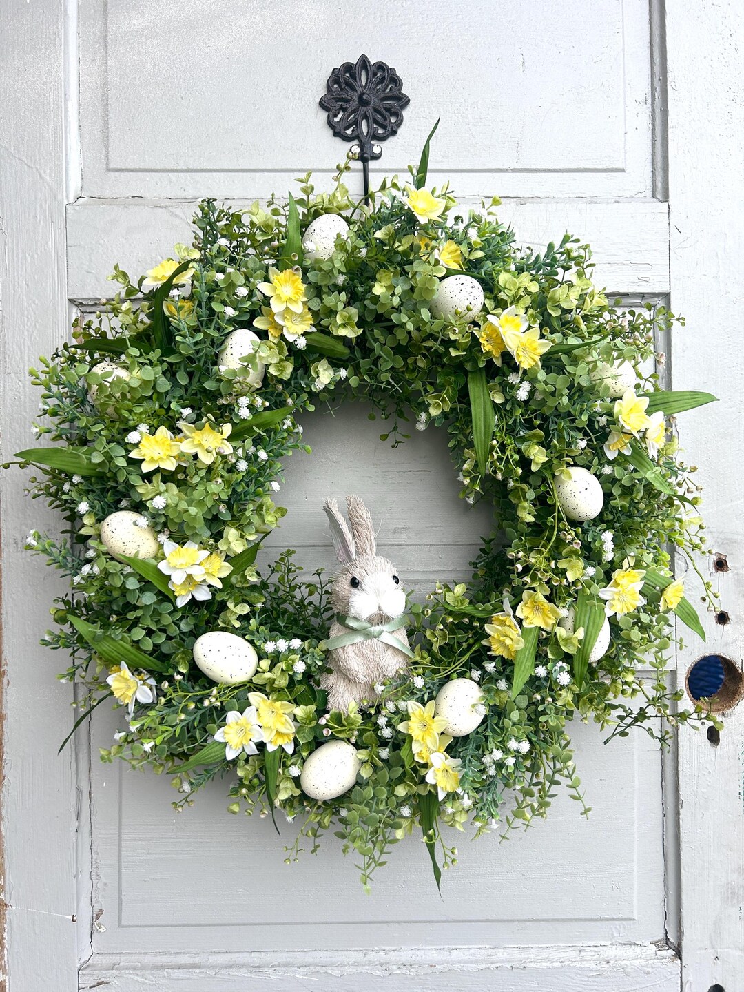 Easter Bunny Wreath for Front Door, Easter Boxwood Wreath, Easter ...