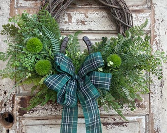 Saint Patrick’s Day Wreath for Front Door, St. Patty's Day Wreath, St. Patrick's Day Wreath with horse shoe, Shamrock Wreath, March Wreath