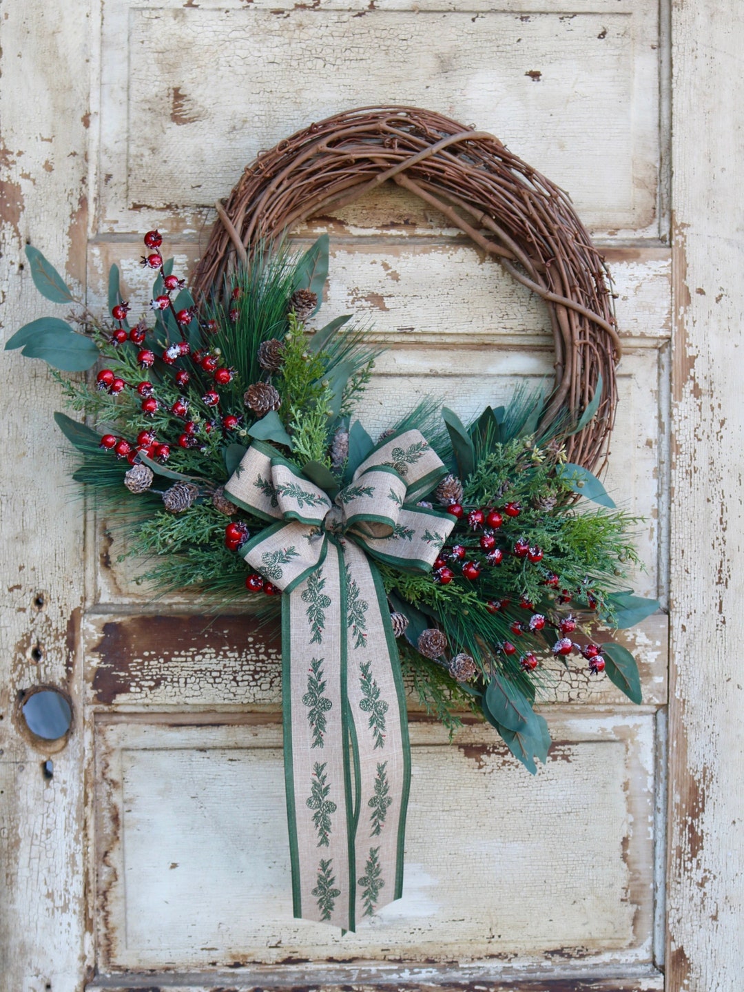 Rustic Christmas Wreath for Front Door Woodland Christmas - Etsy