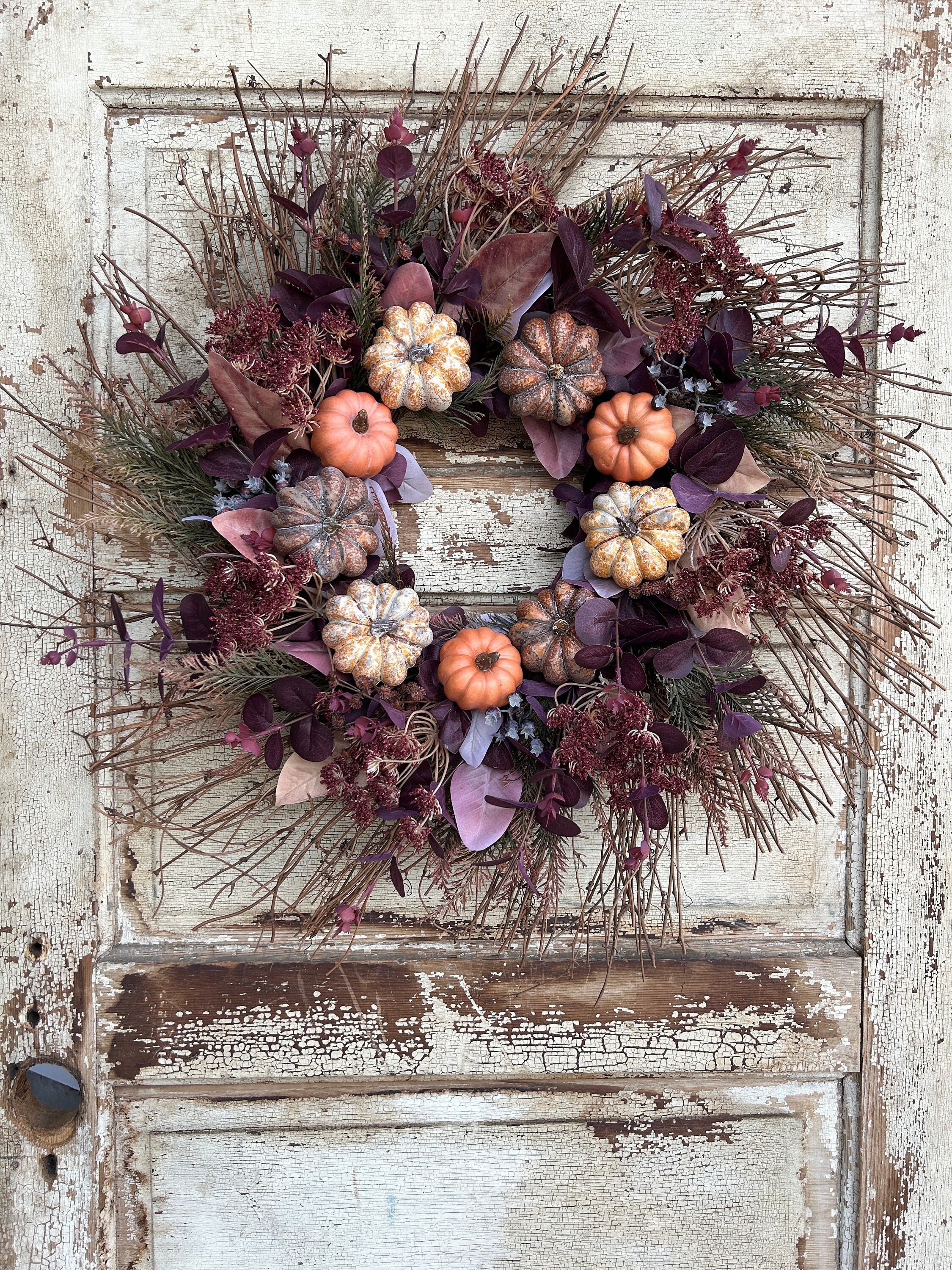 Rustic Fall Wreath for Front Door, Primitive Fall Wreath for Door