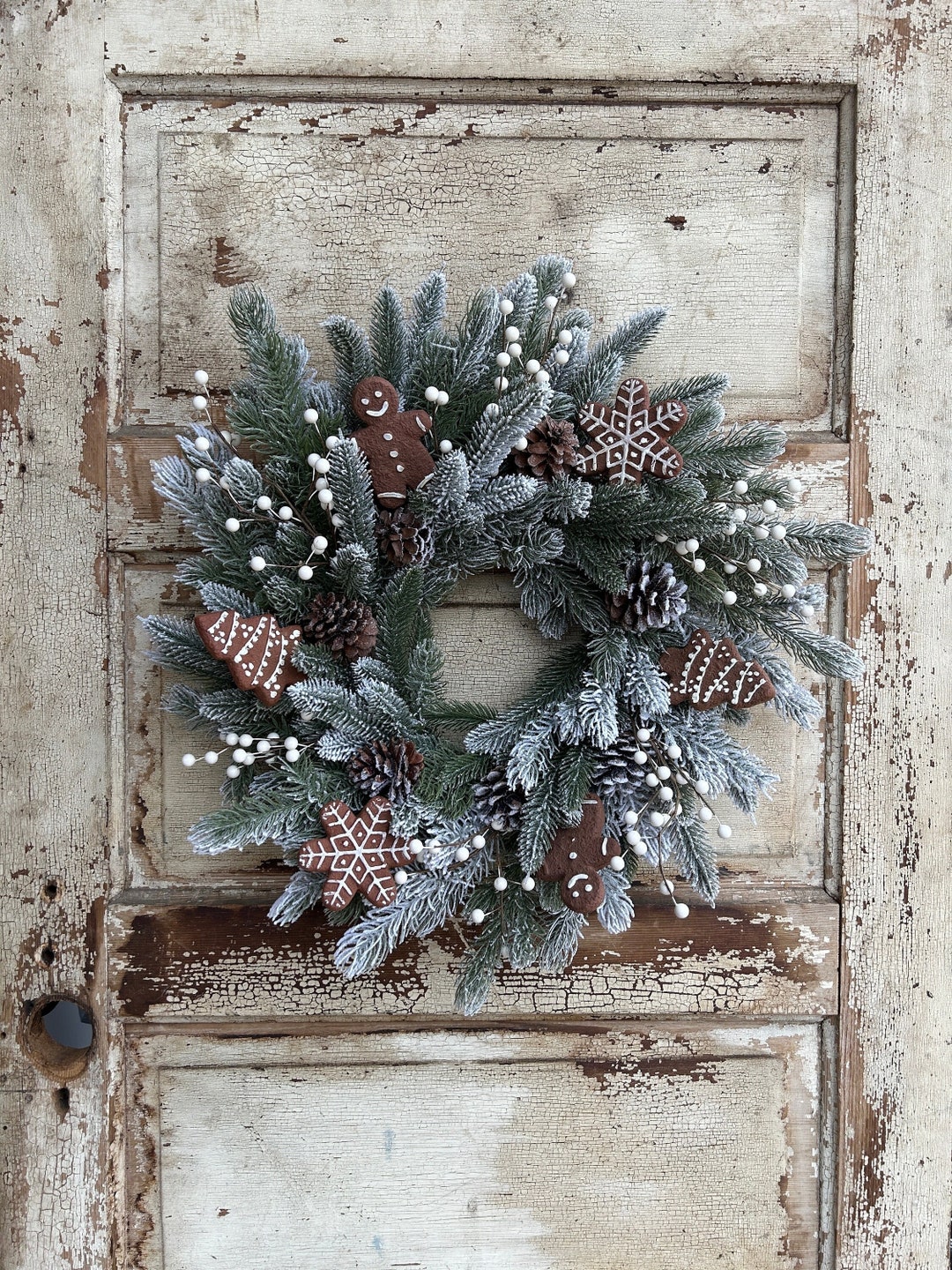 Gingerbread Christmas Wreath for Front Door, Gingerbread Kitchen Decor ...