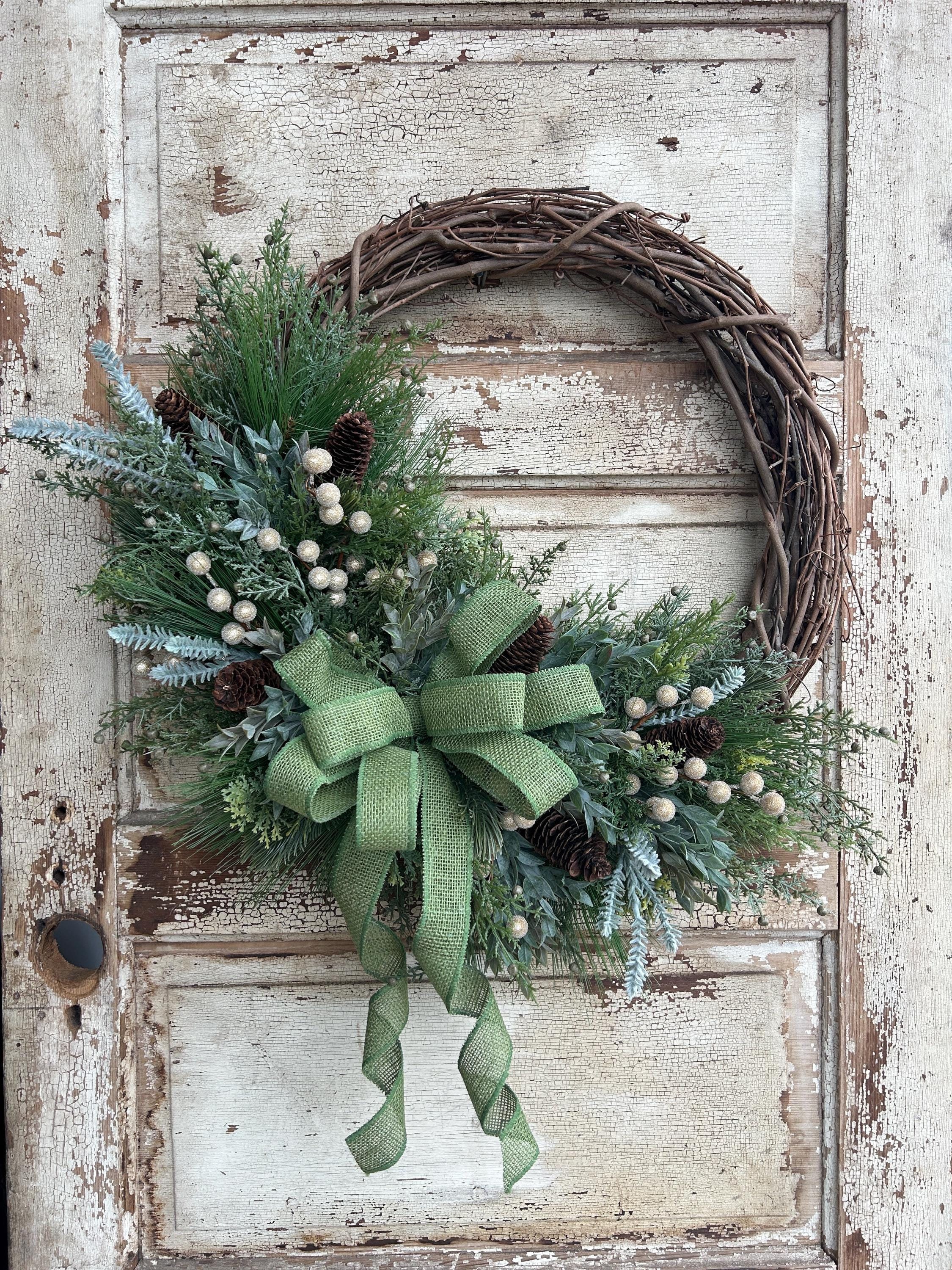 Sage Green Woodland Christmas Wreath for Front Door, Mixed
