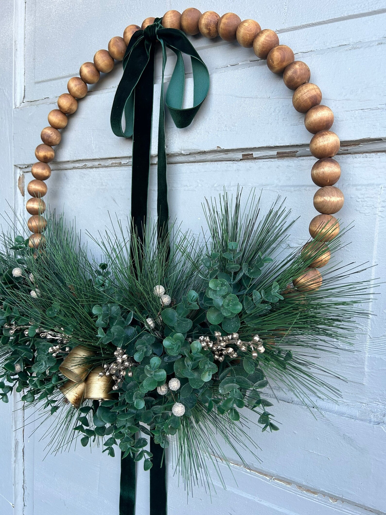Emerald Green and Gold Bead Hoop Wreath for Front Door Etsy