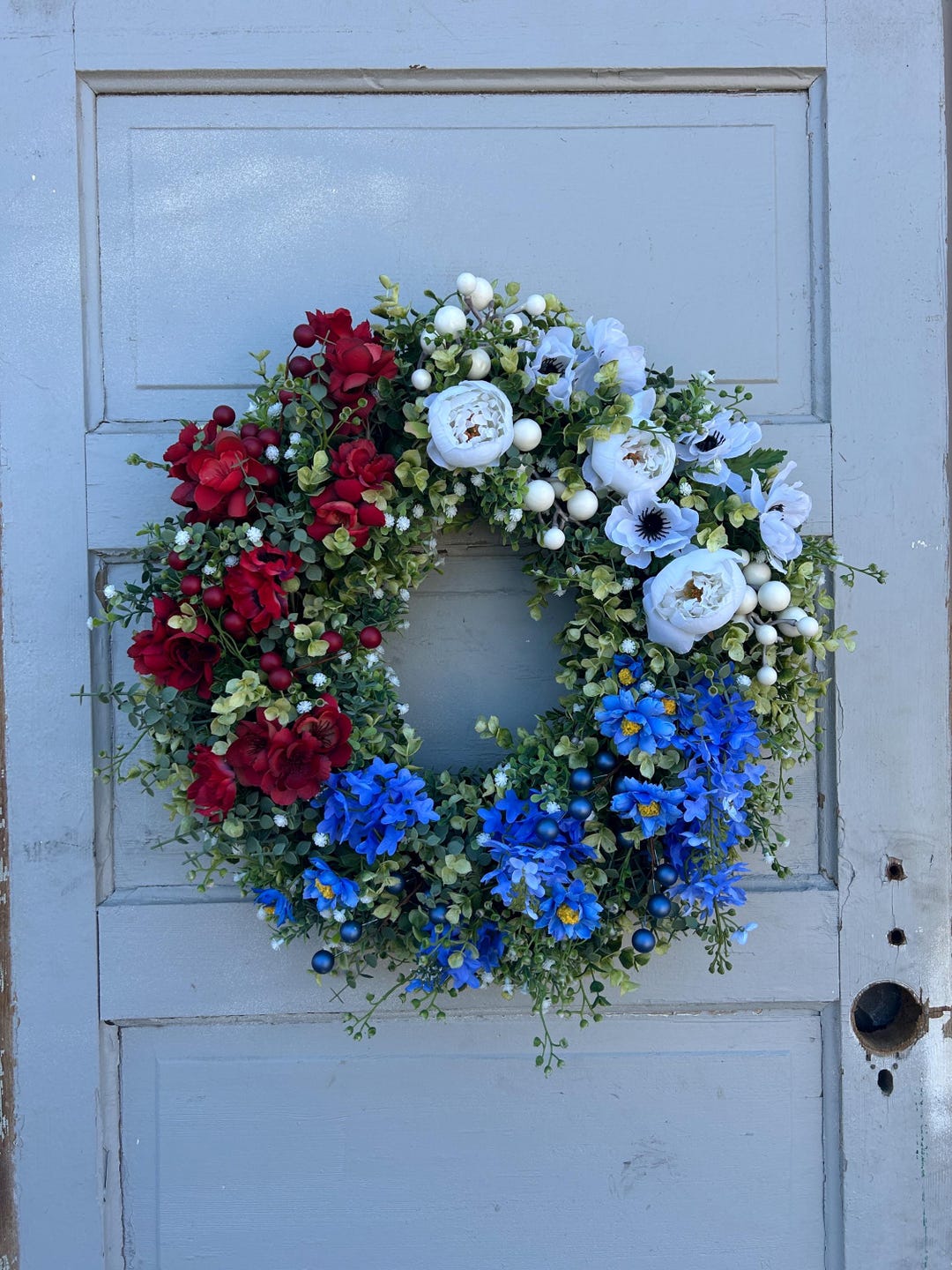 Summer Patriotic Wreath for Front Door, Fourth of July Wreaths With ...