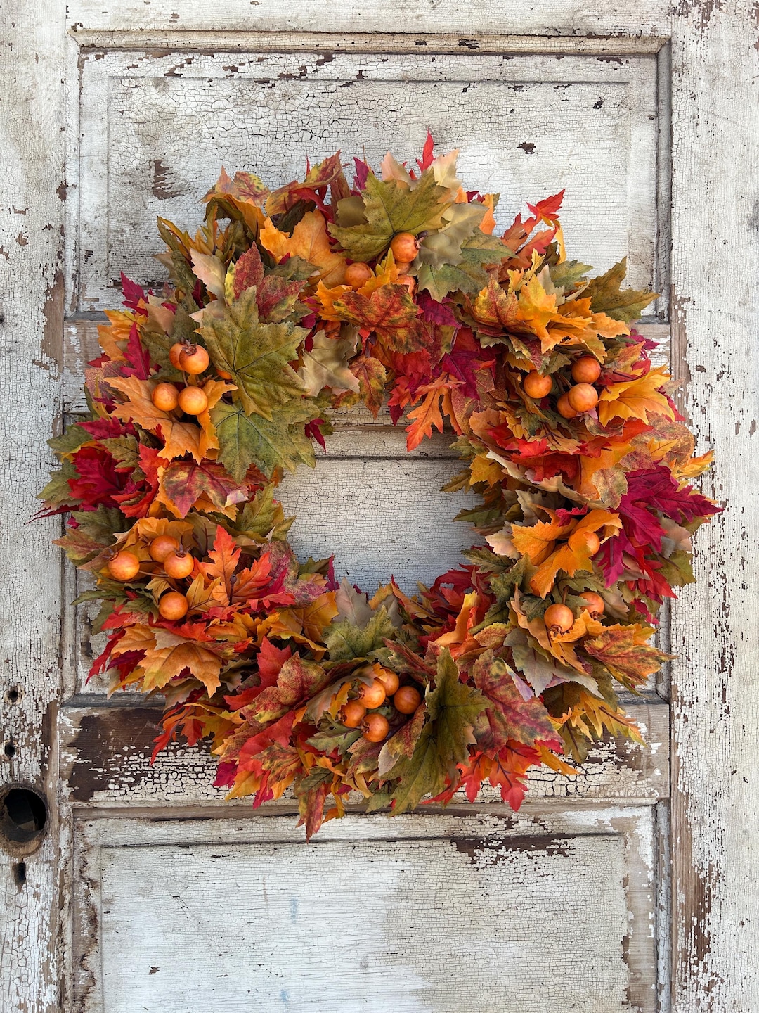 Burnt Orange Fall Wreath With Berries, Fall Leaves Foliage Wreath for ...