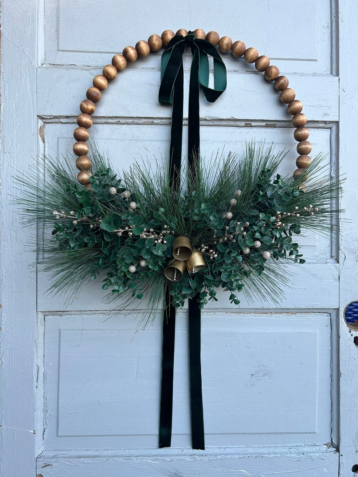 Emerald Green and Gold Bead Hoop Wreath for Front Door Etsy