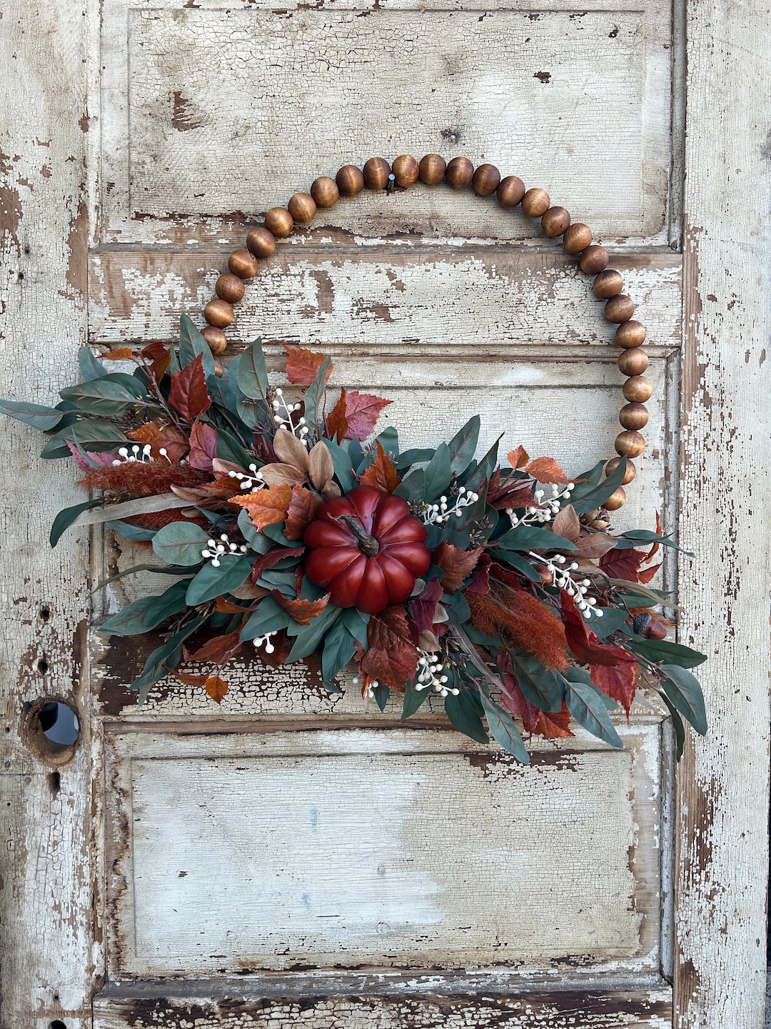 Fall Wreath With Orange Pumpkin for Front Door, Eucalyptus and Orange ...