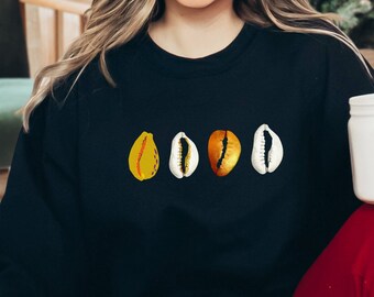 Unisex sweater met kaurischelpen: cadeau Afrikaanse kunst