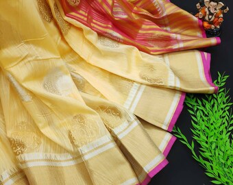 saree blouse,bridal saree designers saree women/'s saree beige saree silvar and gold zari saree jecard weaving saree Linen cotton saree