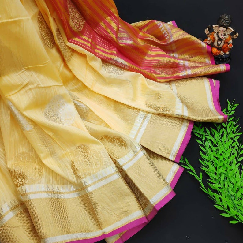 saree blouse,bridal saree designers saree women/'s saree beige saree silvar and gold zari saree jecard weaving saree Linen cotton saree