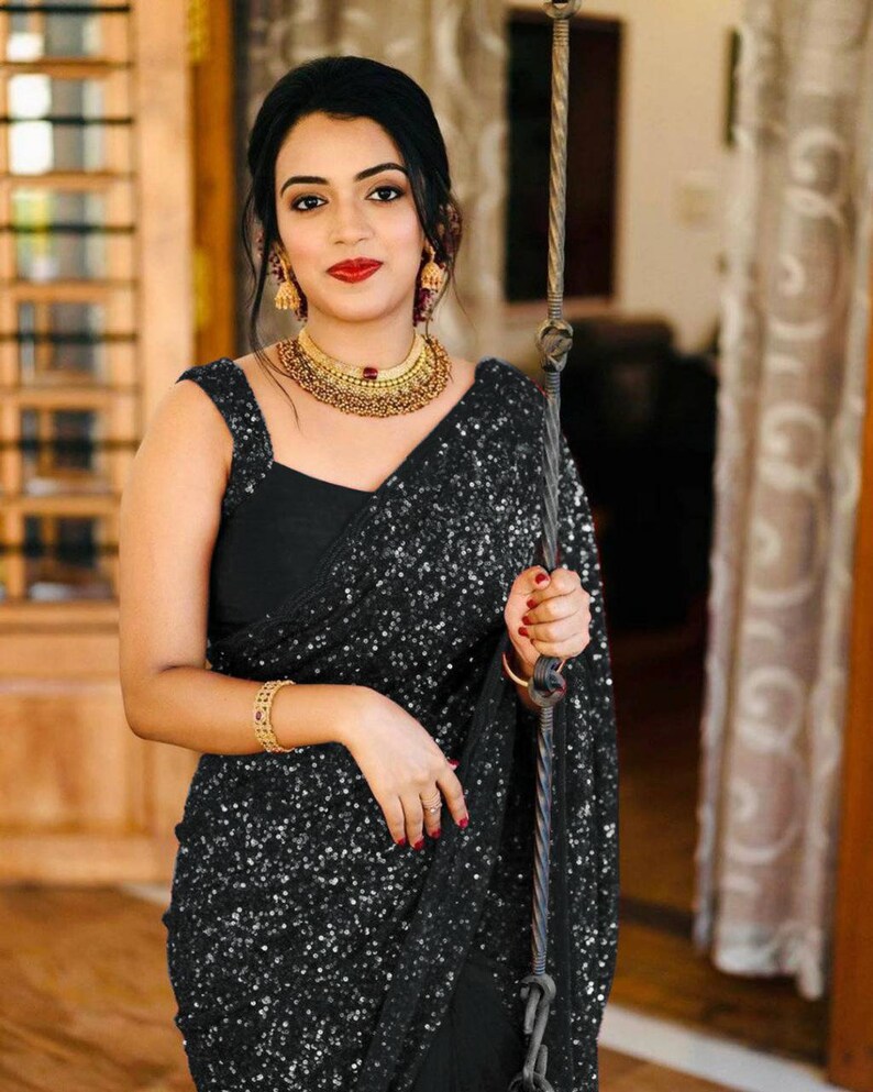designers saree Georgette saree saree blouse,bridal saree embroidery work saree sequence work saree women/'s saree black saree sari