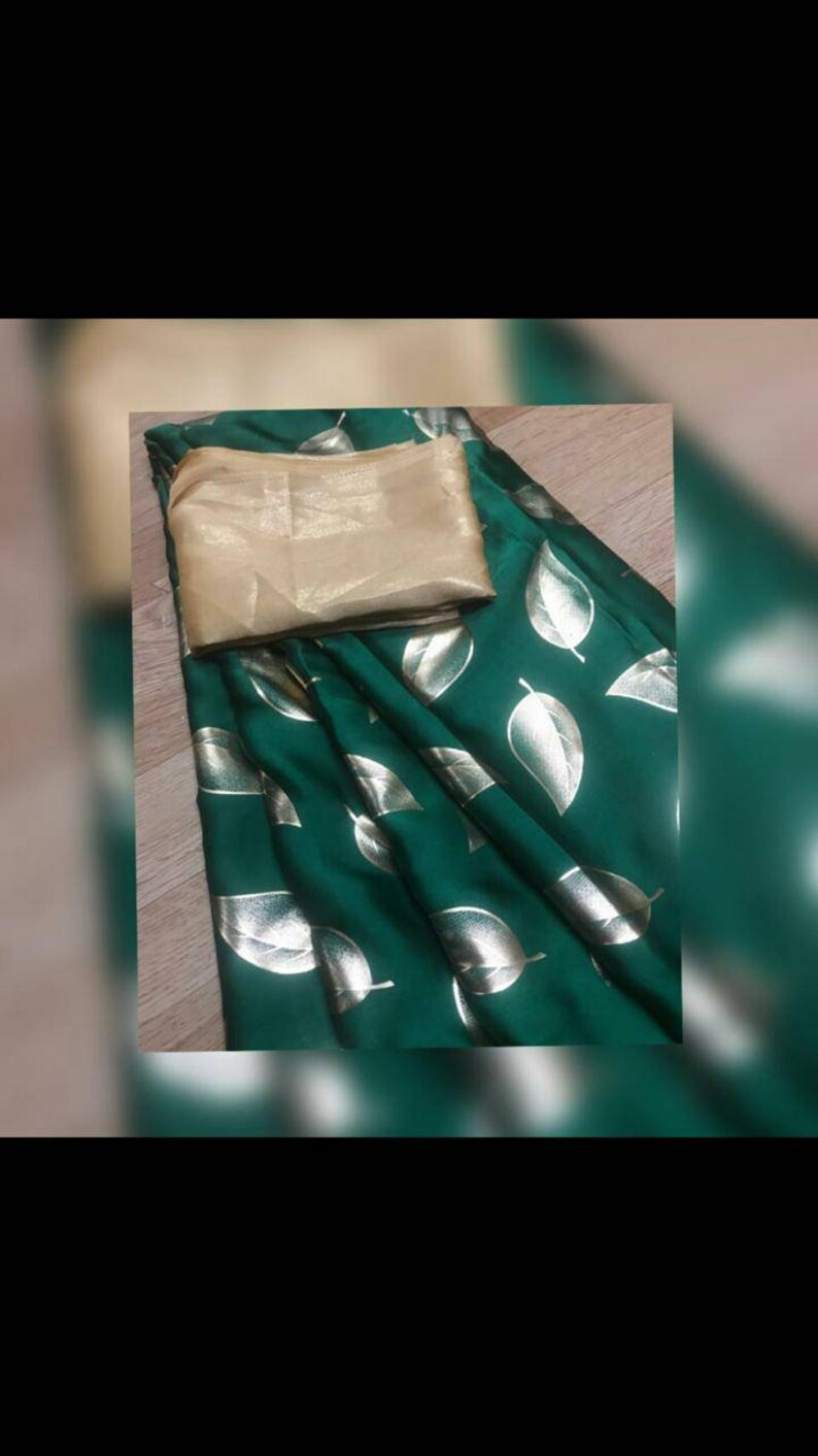 Satin silk saree designers saree foil print saree heavy quality soft silk women/'s saree saree blouse,bridal saree sari green saree