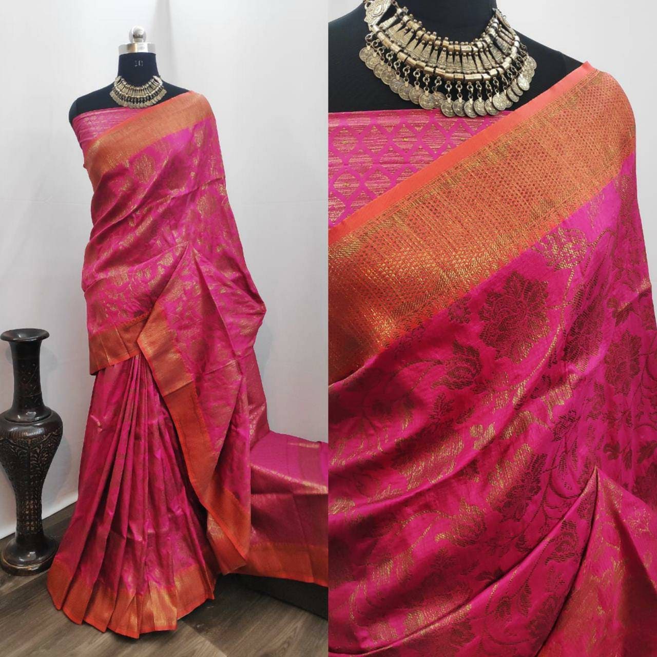 Banarasi copper jari mamal silk saree saree saree blouse | Etsy