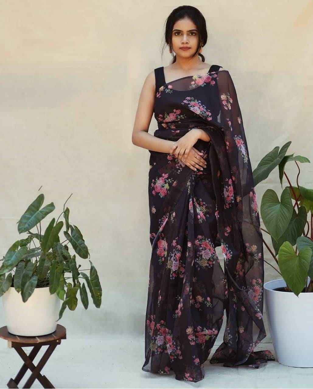 Organza soft silk saree digital printed saree saree blouse Etsy