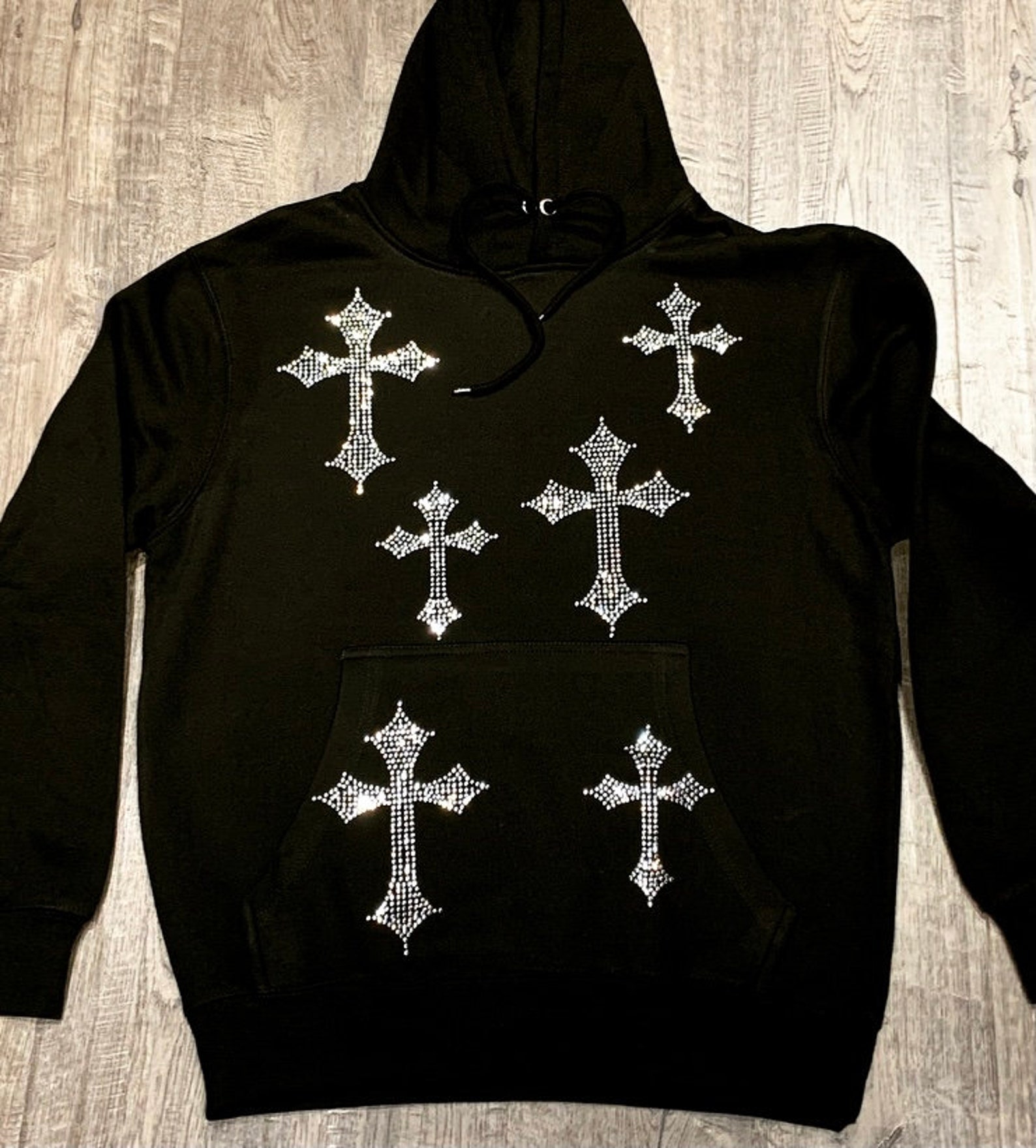 Rhinestone cross hoodie Clearance
