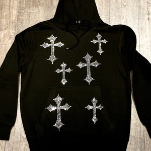 Rhinestone cross hoodie hotsell