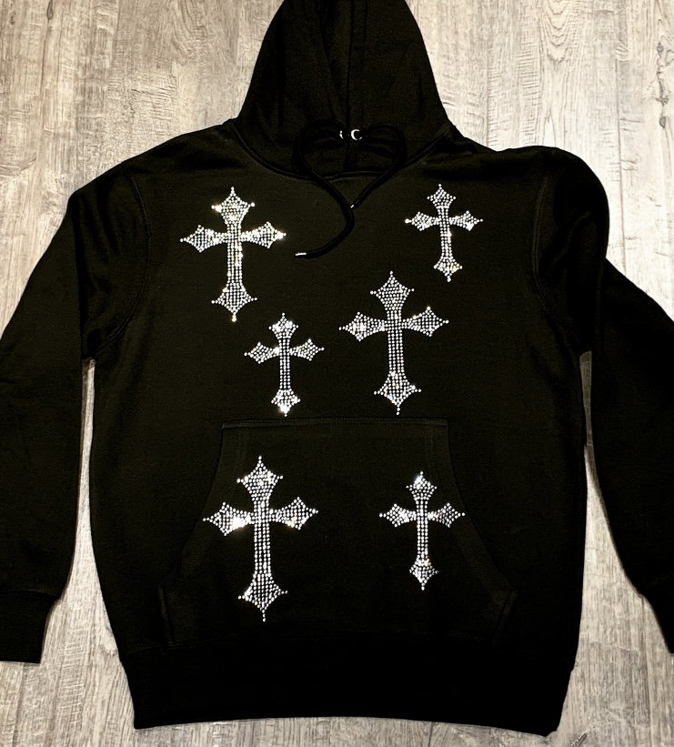 6 cross rhinestone hoodie