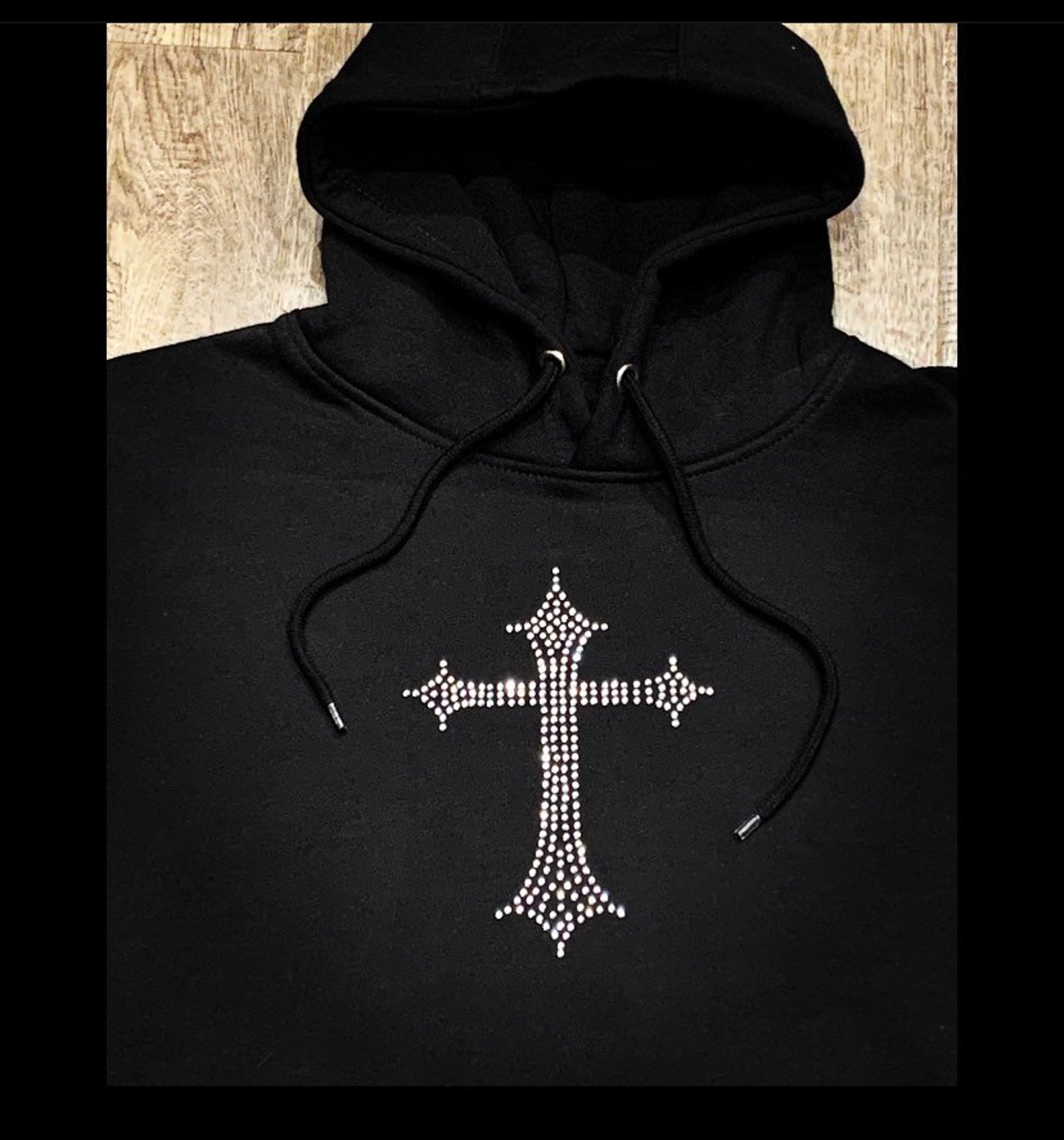Rhinestones Cross Hoodie Etsy