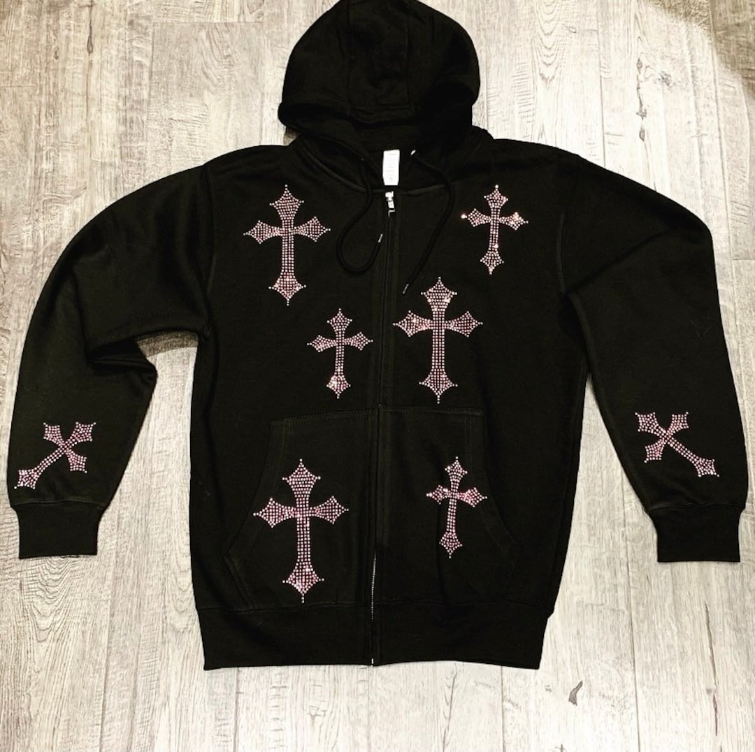 Pretty in Pink Rhinestuds Cross Zip up Hoodie - Etsy