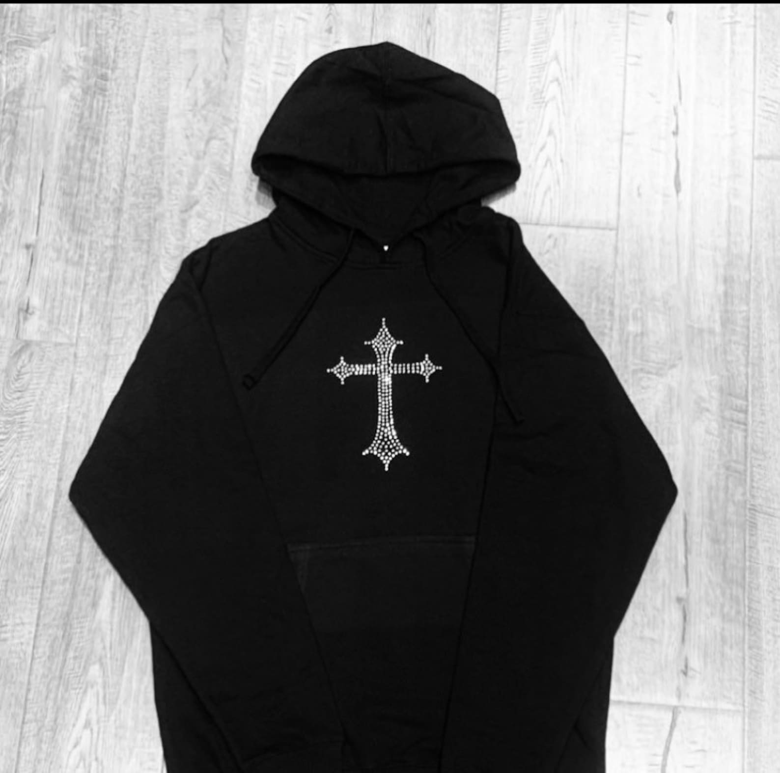 Rhinestones Cross Hoodie Etsy