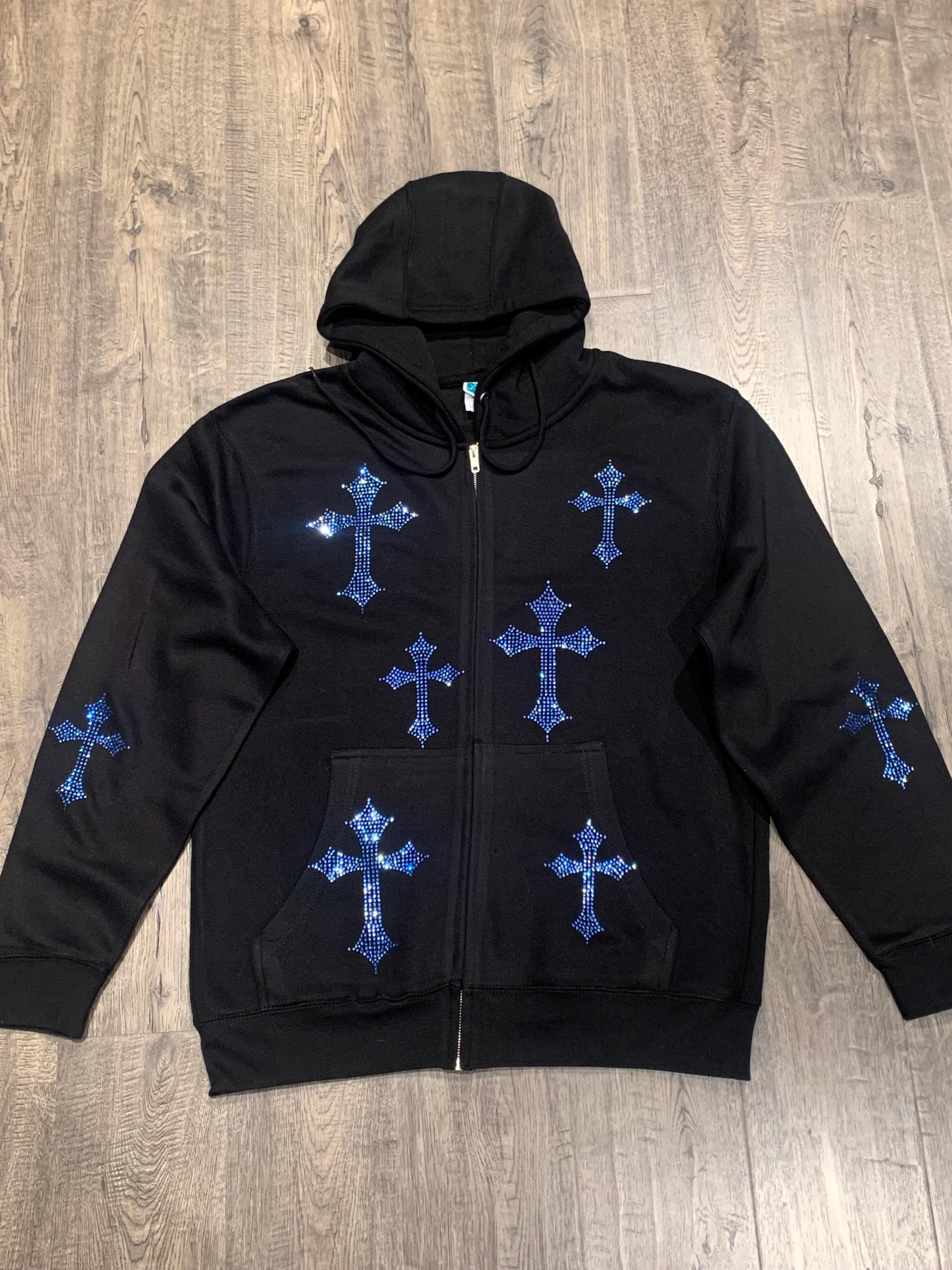 トップス vaultroom RHINESTONE LOGO HOODIE XL Triple Cross Rhinestone Sweatshirt - Black - LaFamilia