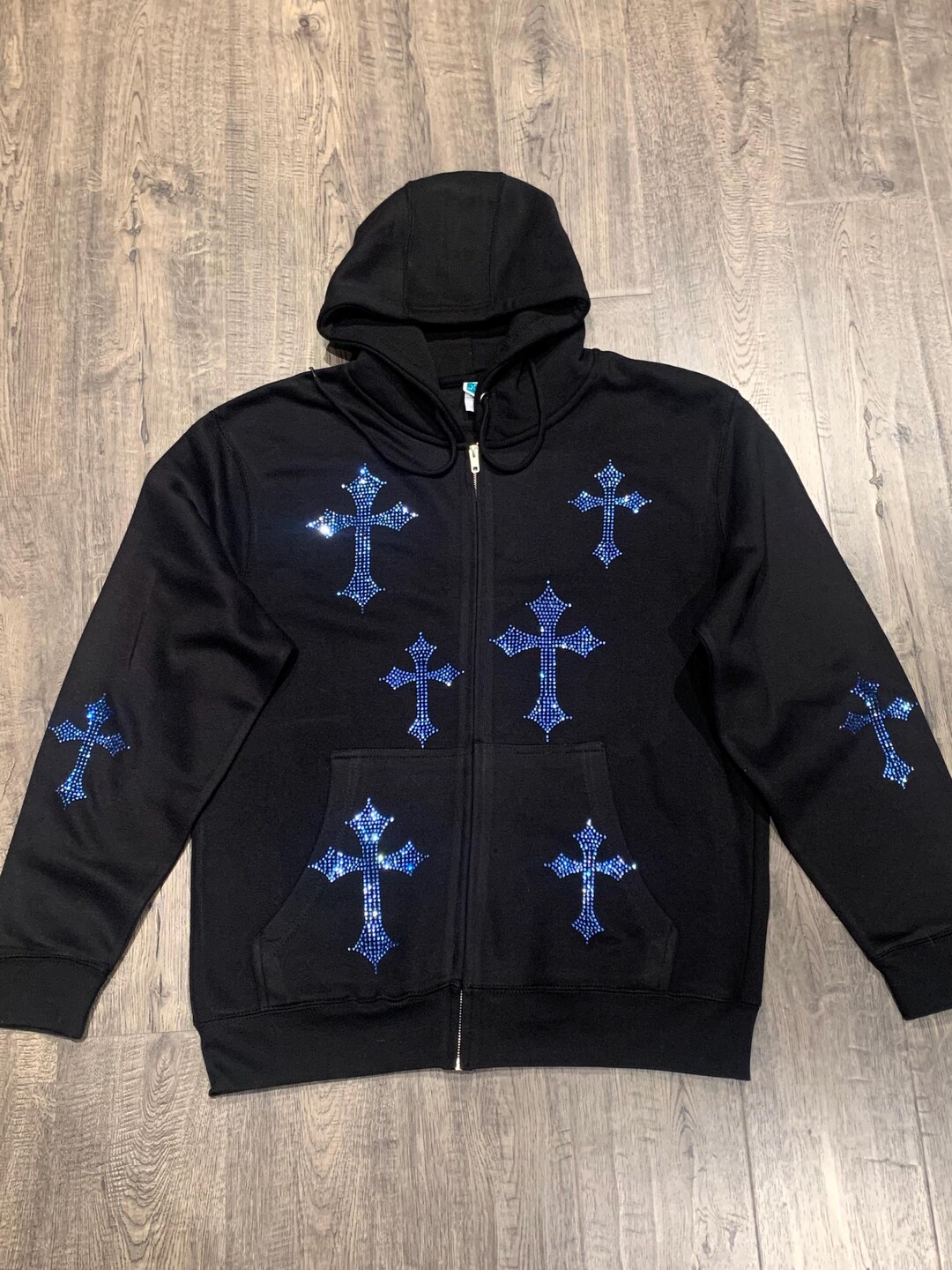 Blue Rhinestones Zip up Hoodie - Etsy