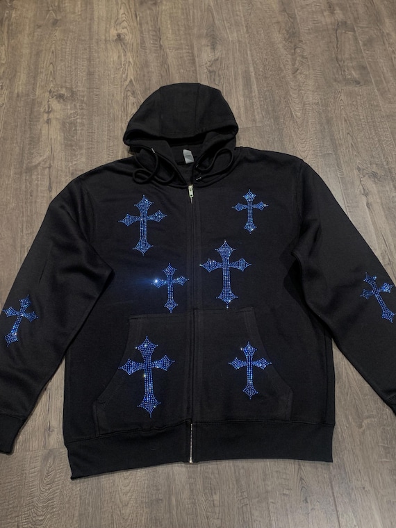 Blue Rhinestones Zip up Hoodie - Etsy